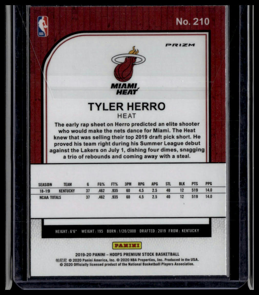 2019-20 Hoops Premium Stock #210 Tyler Herro Prizms Purple Disco