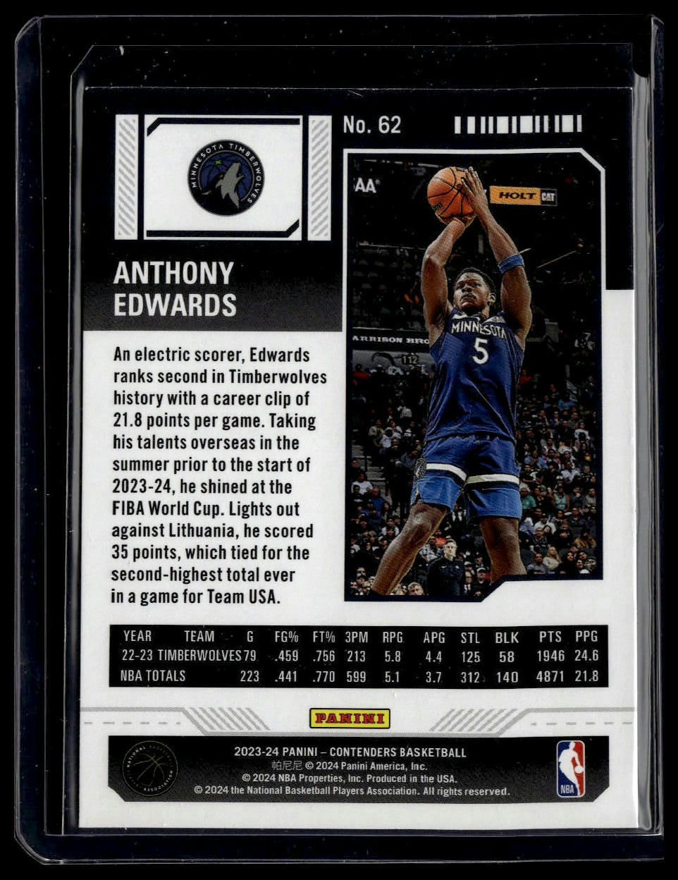 2023-24 Panini Contenders #62 Anthony Edwards Premium Edition