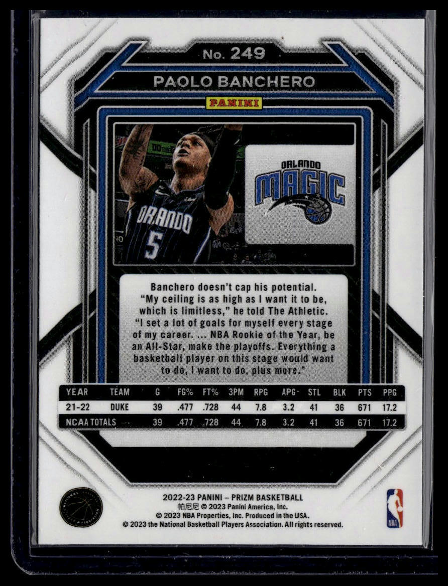 2022-23 Panini Prizm #249 Paolo Banchero