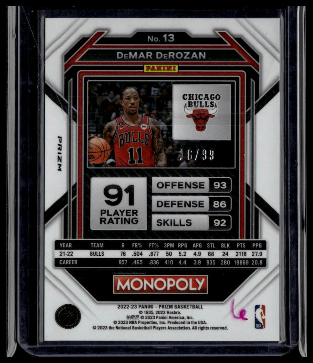 2022-23 Panini Prizm Monopoly #13 Demar Derozan Red #/99