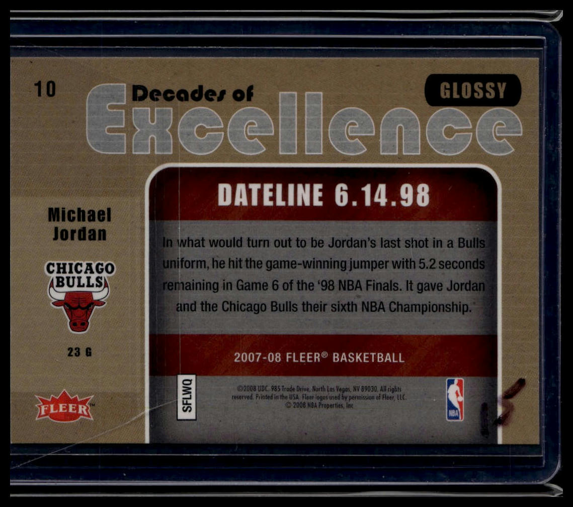 2007-08 Fleer #10 Michael Jordan Decades of Excellence Glossy