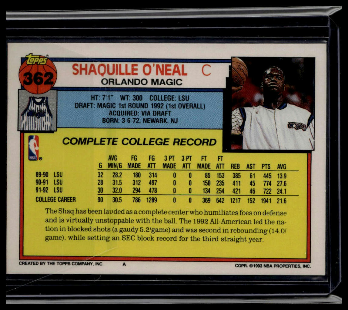 1992-93 Topps #362 Shaquille O'Neal