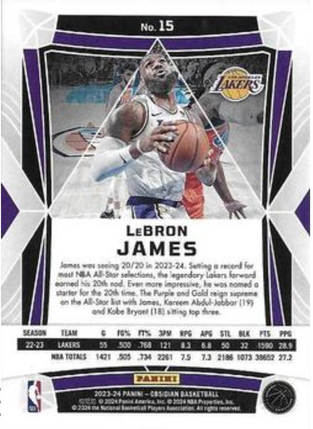 2023-24 Panini Obsidian #15 LeBron James