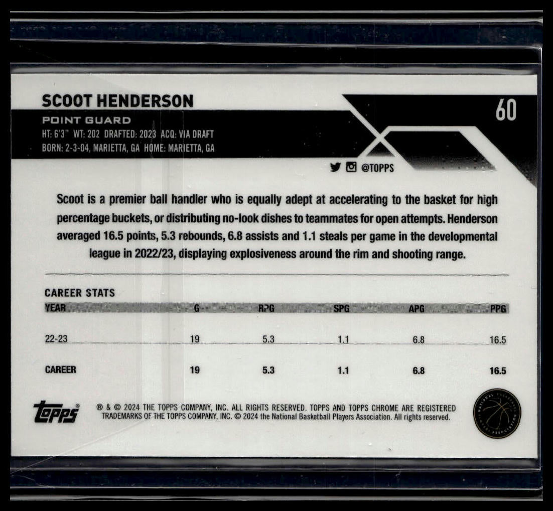 2023-24 Topps Chrome #60 Scoot Henderson Blue Basketball Refractors