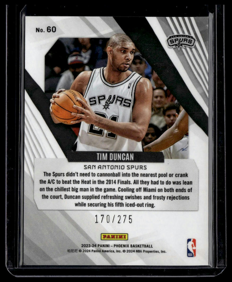 2023-24 Panini Phoenix #60 Tim Duncan Phoenix Blue Lazer #/275