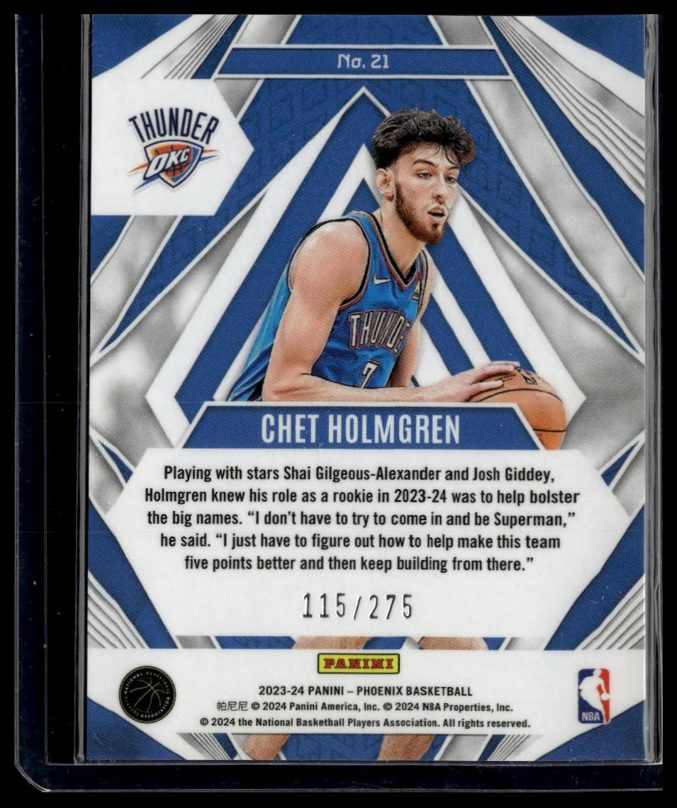 2023-24 Panini Phoenix #21 Chet Holmgren Paragon Phoenix Maroon Ice #/275