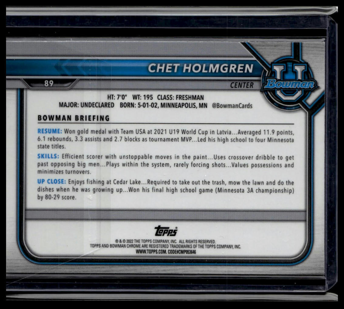 2021-22 Bowman University #89 Chet Holmgren Refractor