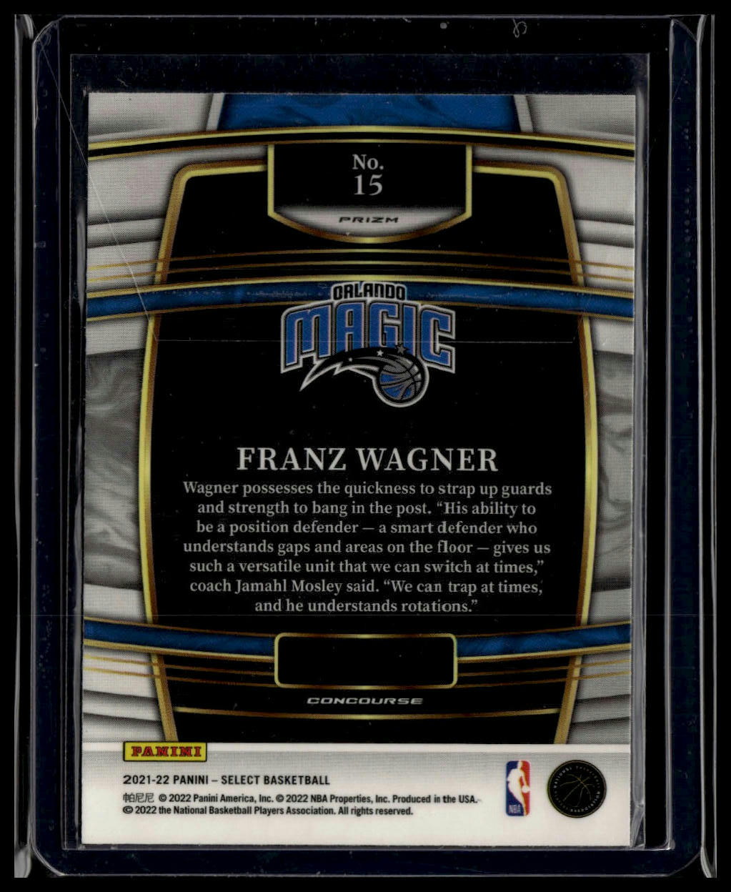 2021-22 Panini Select #15 Franz Wagner Blue Shimmer Prizms