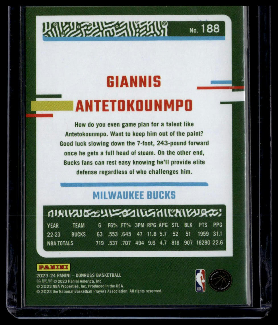 2023-24 Donruss #188 Giannis Antetokounmpo Green Laser Holo