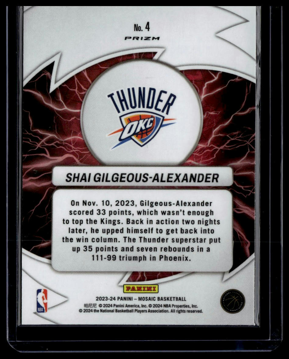 2023-24 Panini Mosaic #4 Shai Gilgeous-Alexander Thunder Road Mosaic Green