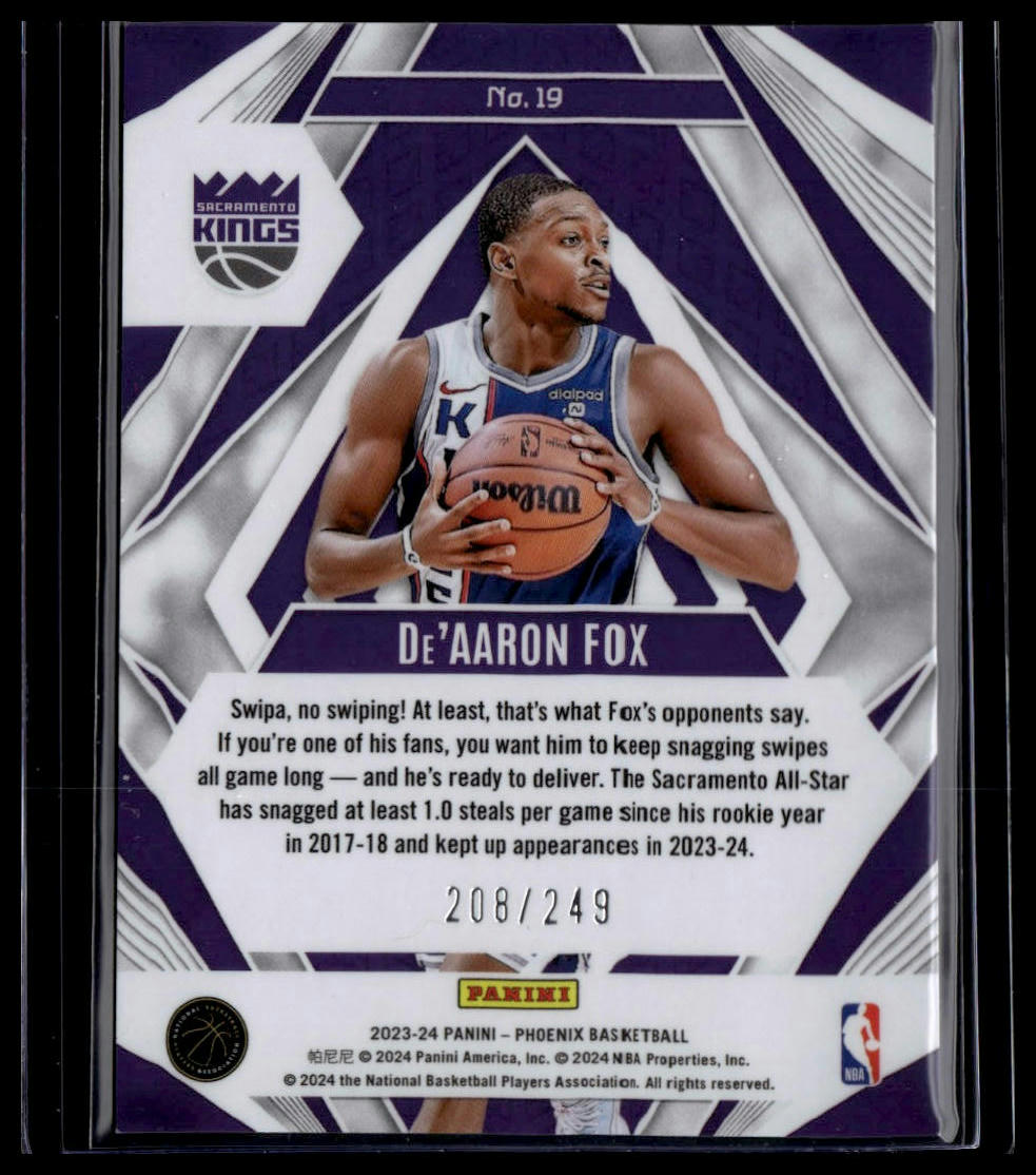 2023-24 Panini Phoenix #19 De'Aaron Fox Paragon Phoenix Orange Ice #/249