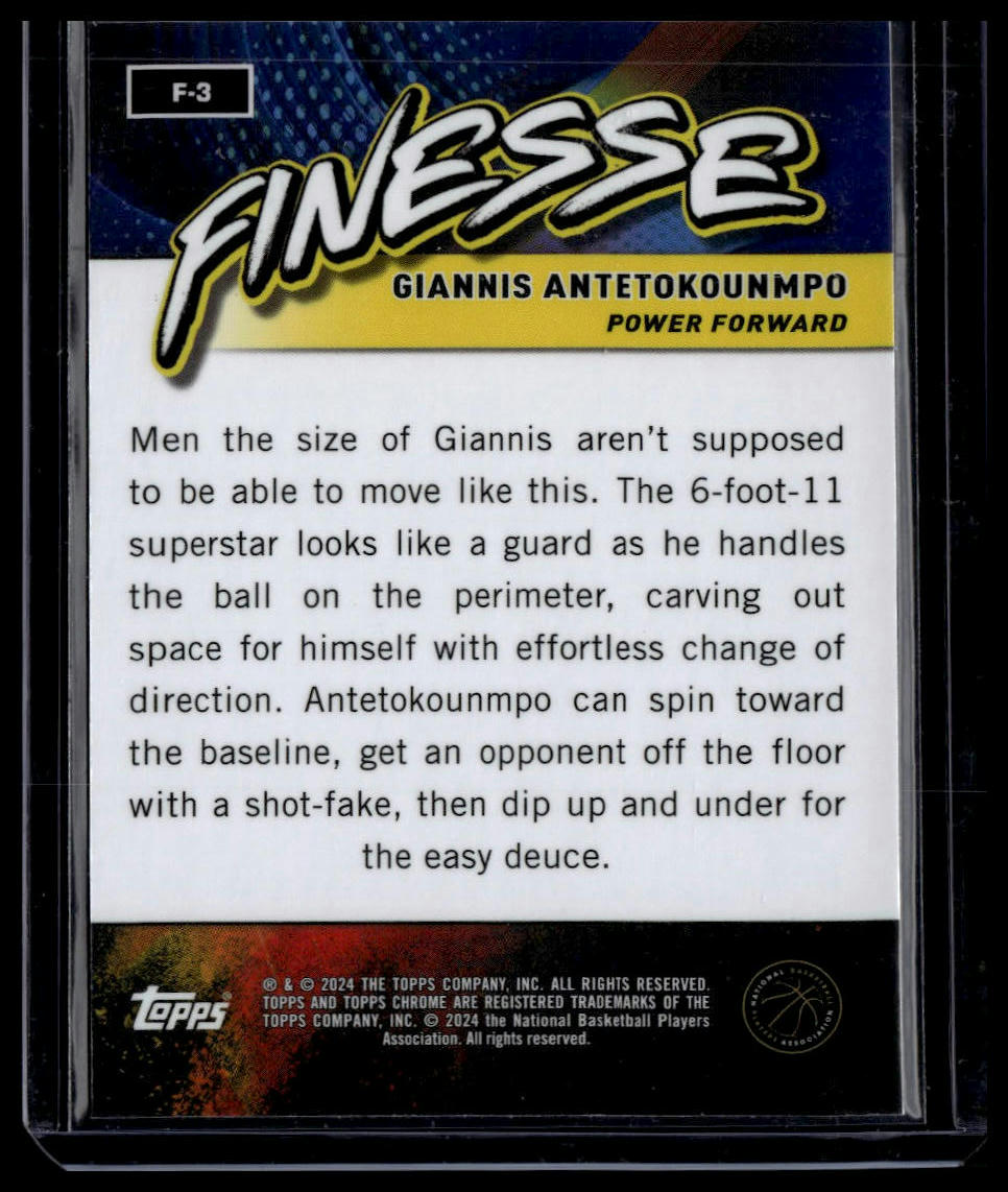 2023-24 Topps Chrome #F-3 Giannis Antetokounmpo Finesse Refractor Green #/99