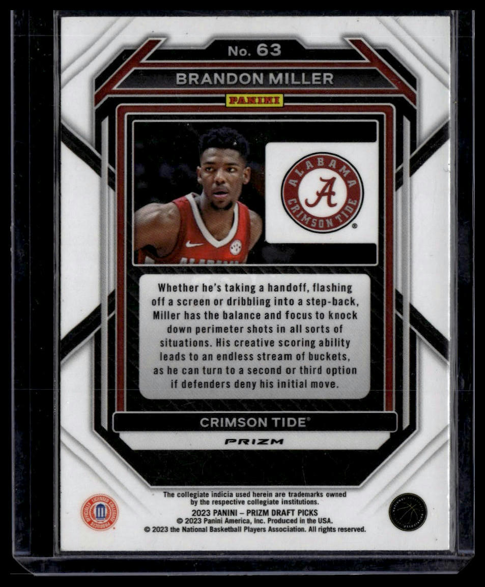 2023 Panini Prizm Draft Picks #63 Brandon Miller Red Ice