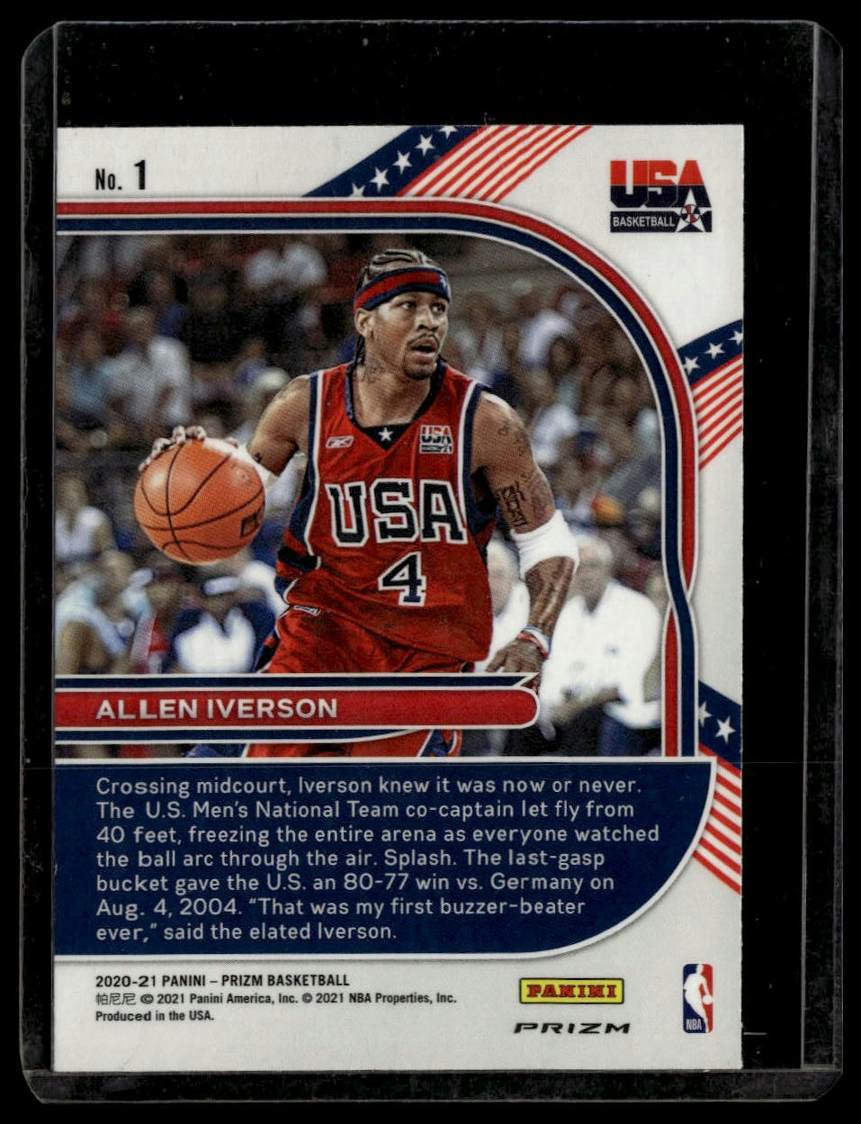 2020-21 Panini Prizm #1 Allen Iverson USA Basketball Prizms Silver