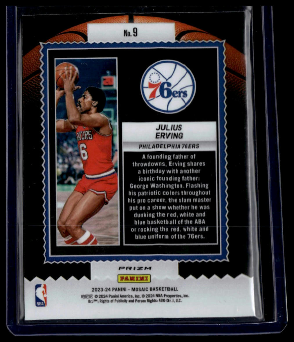 2023-24 Panini Mosaic #9 Julius Erving Jam Masters Mosaic Green