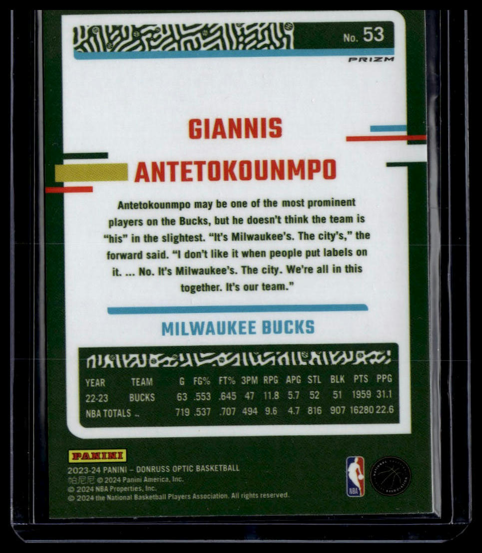 2023-24 Donruss Optic #53 Giannis Antetokounmpo Purple