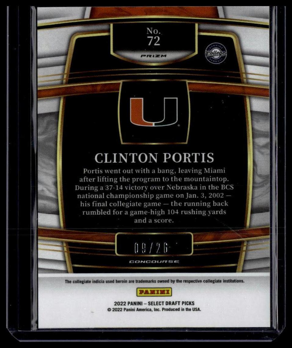 2022 Panini Select Draft Picks #72 Clinton Portis Neon Orange Pulsar Prizm #/26