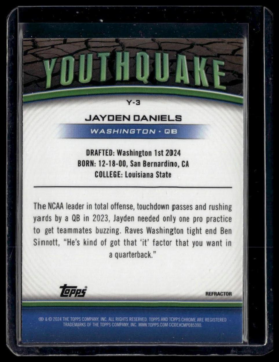 2024 Topps Chrome #Y-3 Jayden Daniels Youthquake Refractor