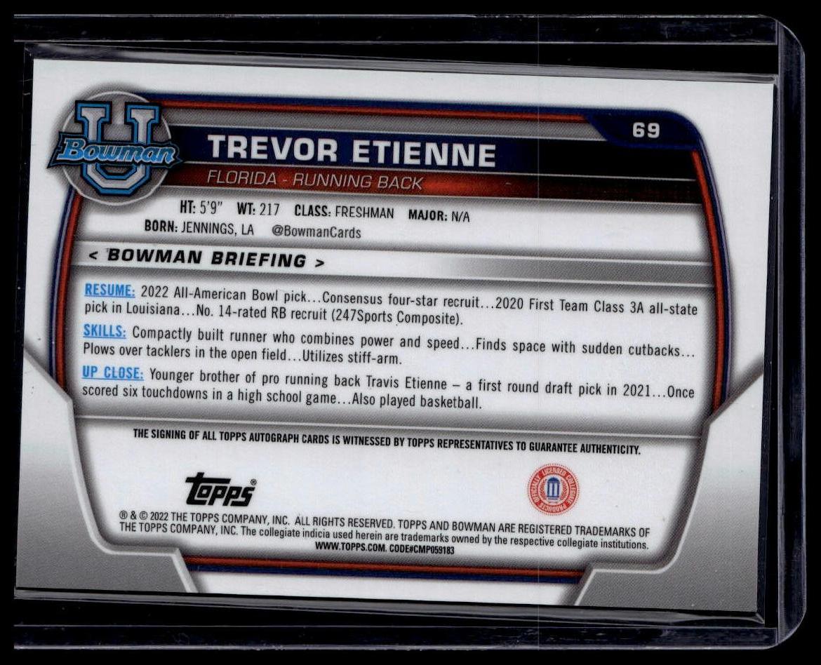 2022 Bowman University Chrome #69 Trevor Etienne Prospect Autographs