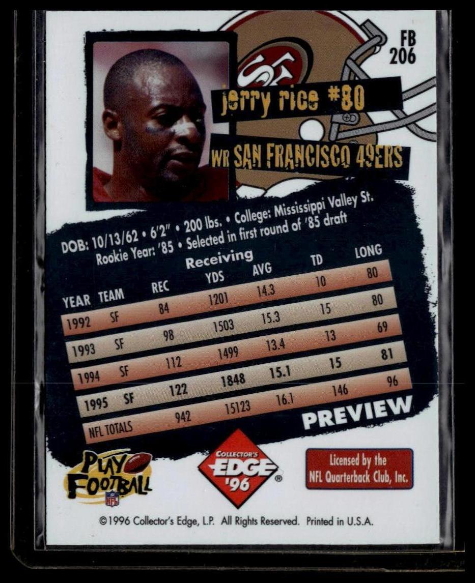 1996 Collector's Edge Jerry Rice 49erbilia 24K Holofoil Previews Aftermarket