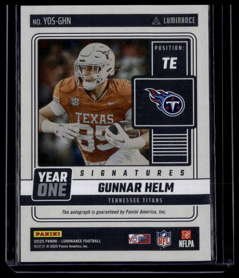 2025 Panini Luminance #YOS-GHN Gunnar Helm Year One Signatures RPS