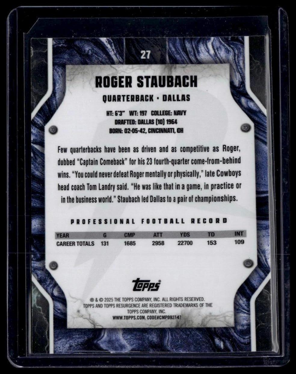 2024 Topps Resurgence #27 Roger Staubach Blue Surge #/99