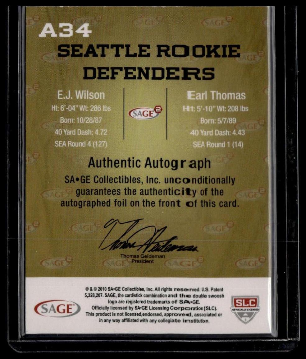 2010 SAGE Squared #A34 E.J. Wilson / Earl Thomas Dual Autographs