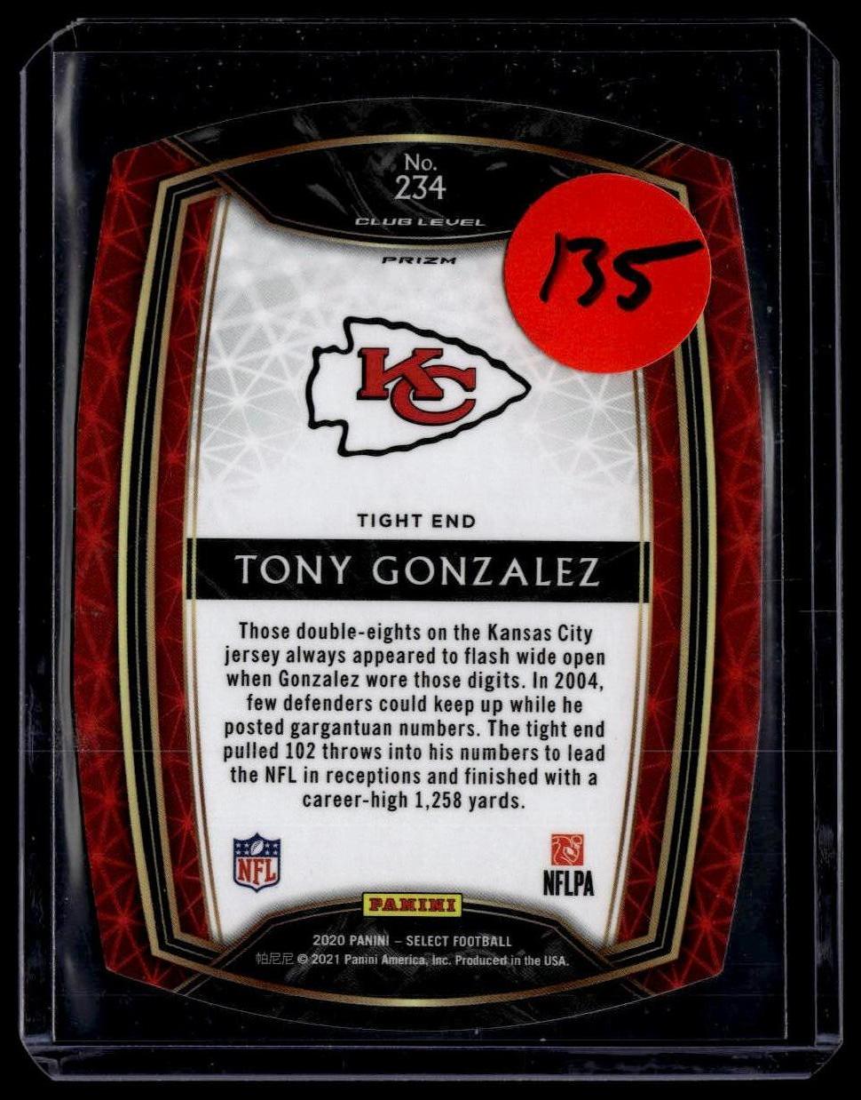 2020 Panini Select #234 Tony Gonzalez Red Prizm Die Cut