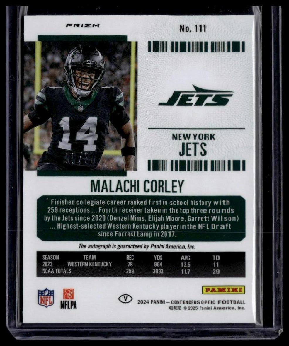 2024 Panini Contenders Optic #111b Malachi Corley Orange #/35