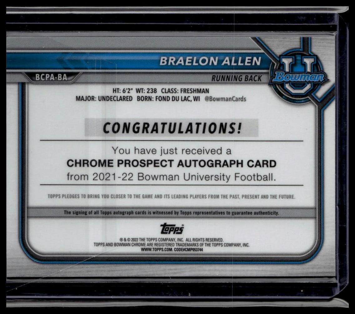 2021-22 Bowman University Braelon Allen Prospects Autographs