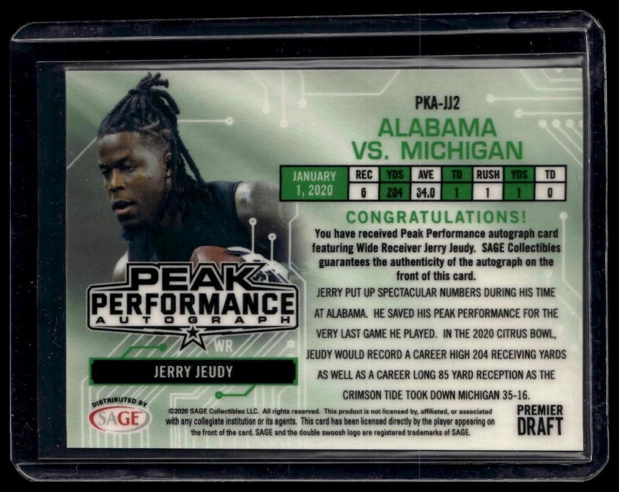 2020 SAGE HIT #PK-JJ2 Jerry Jeudy Peak Performance Autographs Red #/50
