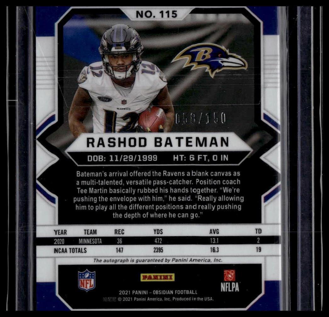 2021 Panini Obsidian #115 Rashod Bateman Rookie Autos #/150