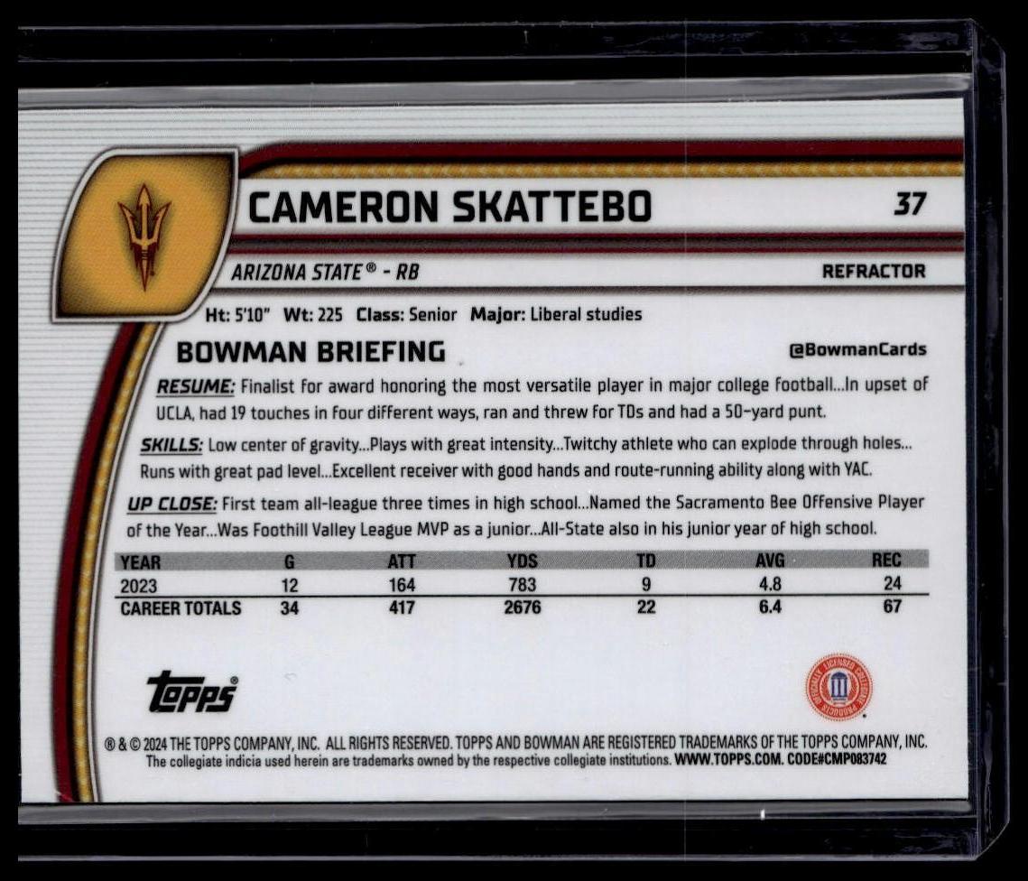 2024 Bowman University Chrome #37 Cameron Skattebo Refractor