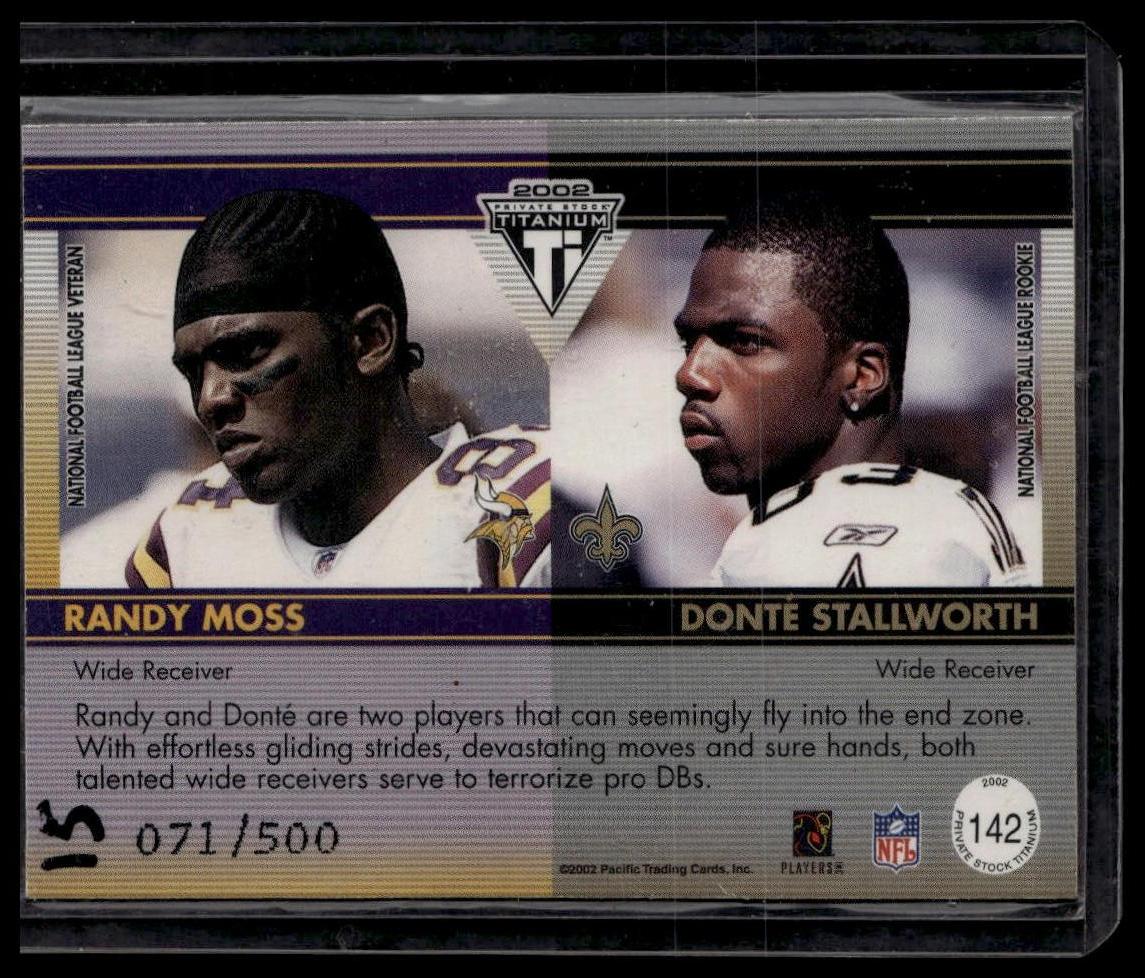 2002 Pacific Private Stock Titanium #142 Moss/Stallworth MEM /500