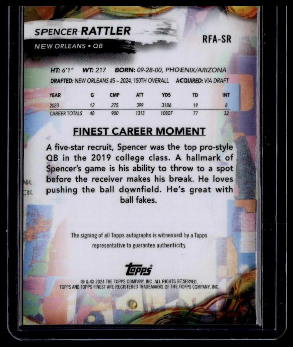 2024 Finest #RFA-SR Spencer Rattler Rookie Finest Autographs