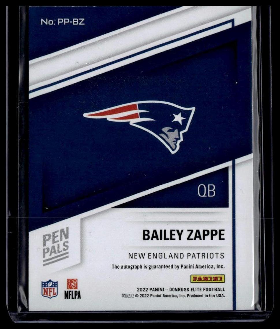 2022 Donruss Elite #PP-BZ Bailey Zappe Pen Pals Black Gold Ink