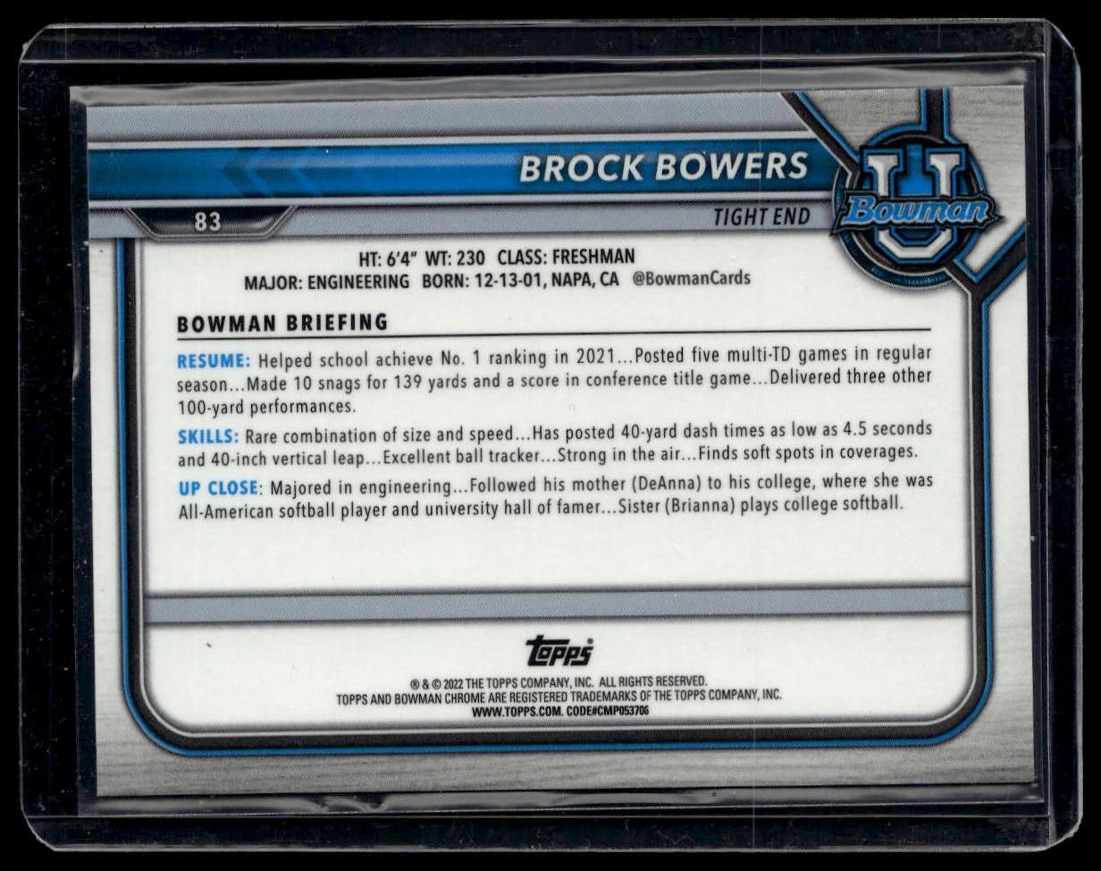 2021-22 Bowman University #83 Brock Bowers Chrome Refractors
