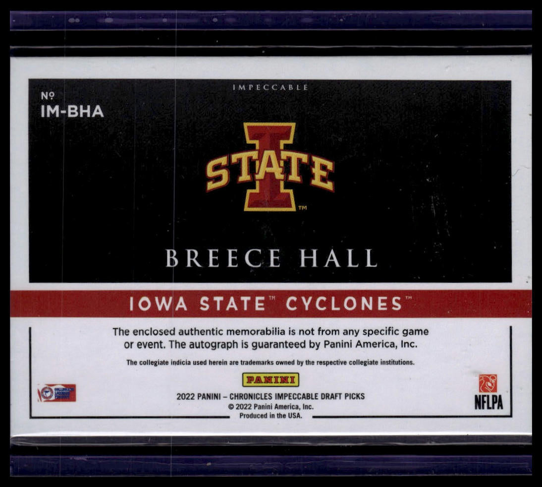2022 Panini Chronicles DP Breece Hall Impeccable Elegance Jersey Autograph #/99