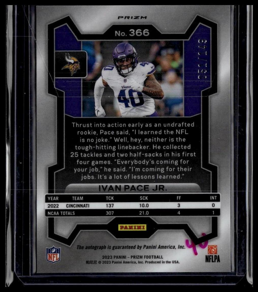 2023 Panini Prizm #366 Ivan Pace Jr. Rookie Autographs Prizm Red Wave #/149