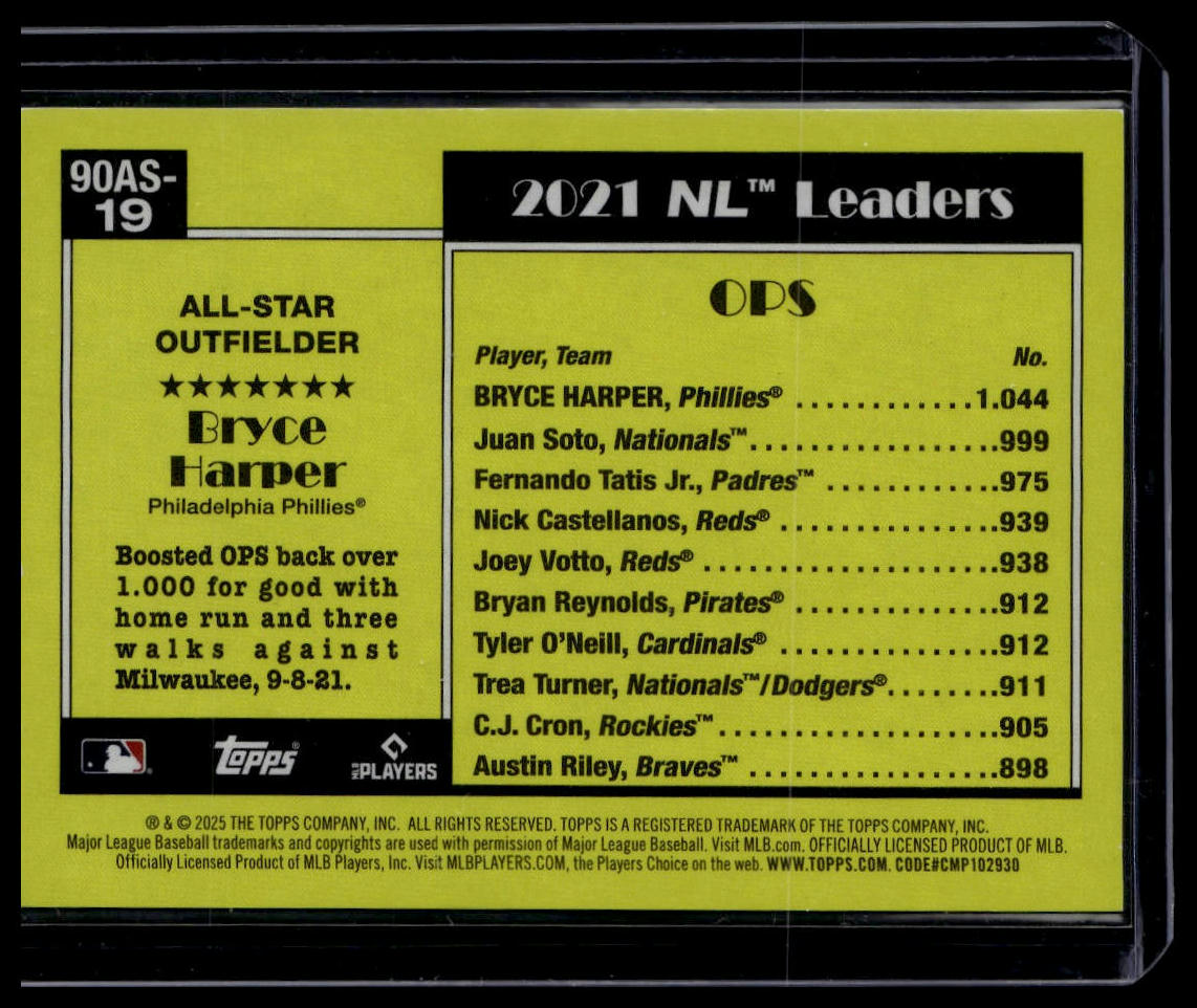 2025 Topps #90AS-19 Bryce Harper 1990 Topps Baseball 35th Anniversary Gold /50