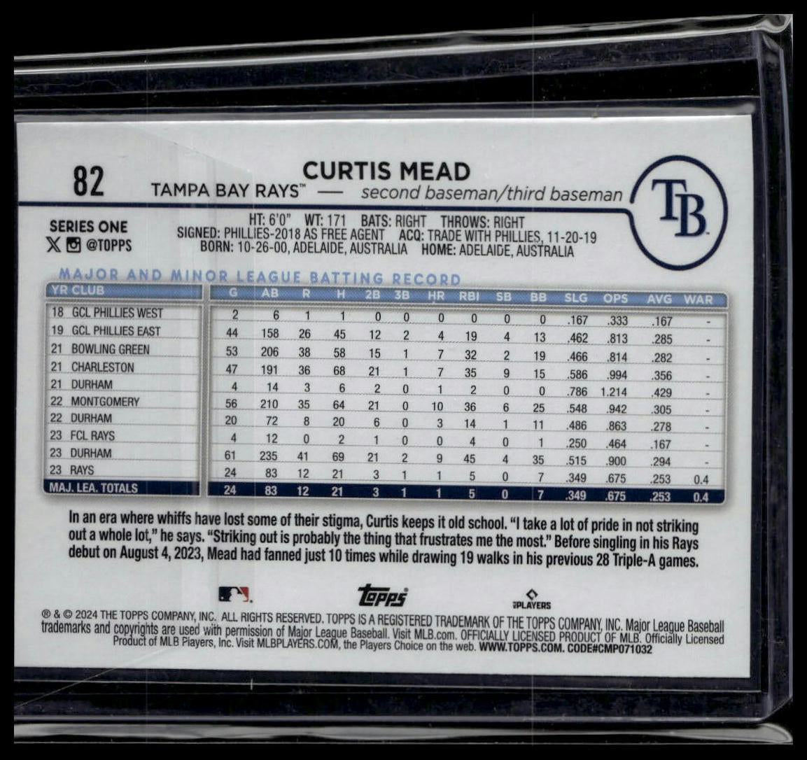2024 Topps #82 Curtis Mead Team Color Border Variation