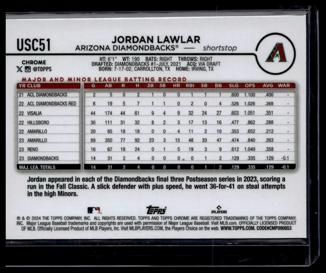 2024 Topps Chrome Update #USC51b Jordan Lawlar