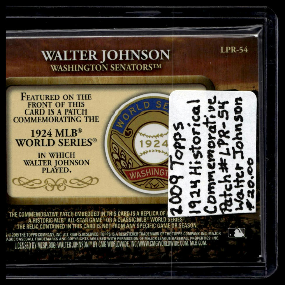2009 Topps #LPR-54 Walter Johnson Legends Commemorative Patch