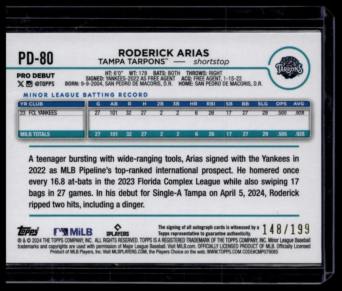 2024 Topps Pro Debut #PD-80 Roderick Arias Autographs Sparkle Foil #/199