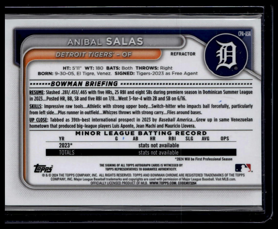 2024 Bowman Chrome #CPA-ASA Anibal Salas Prospects Autographs Refractors #/499
