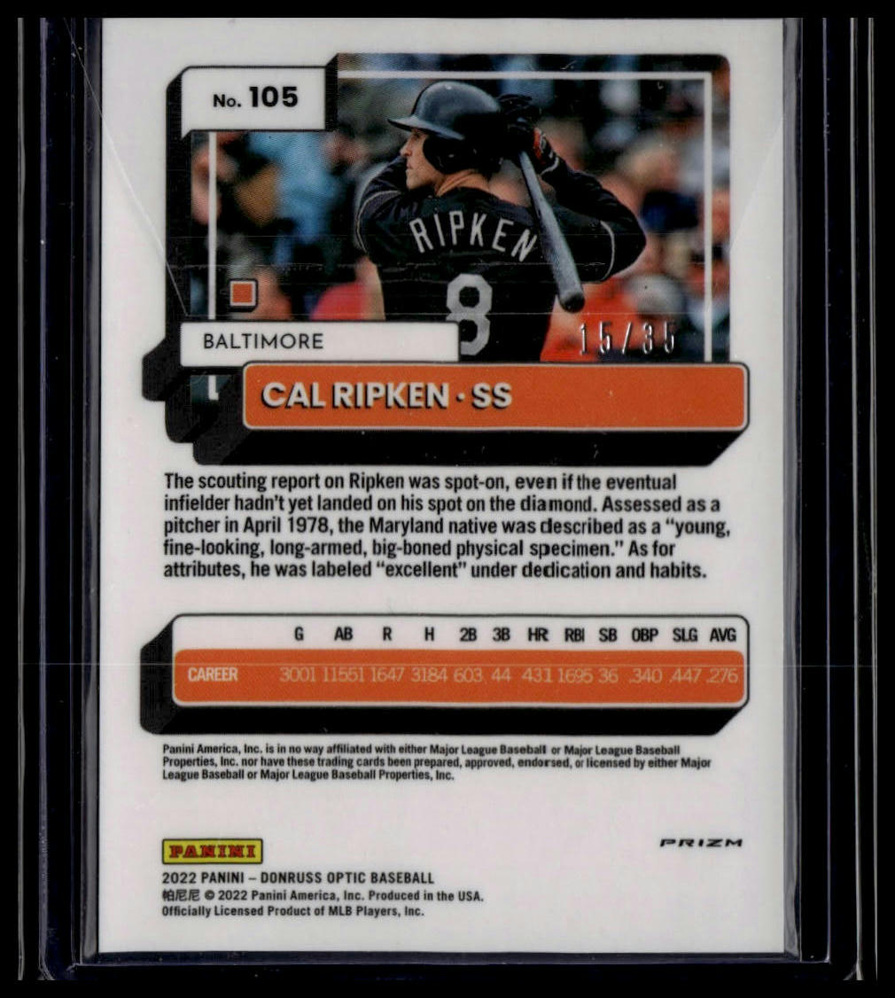 2022 Donruss Optic #105 Cal Ripken Teal Velocity Prizm #/35