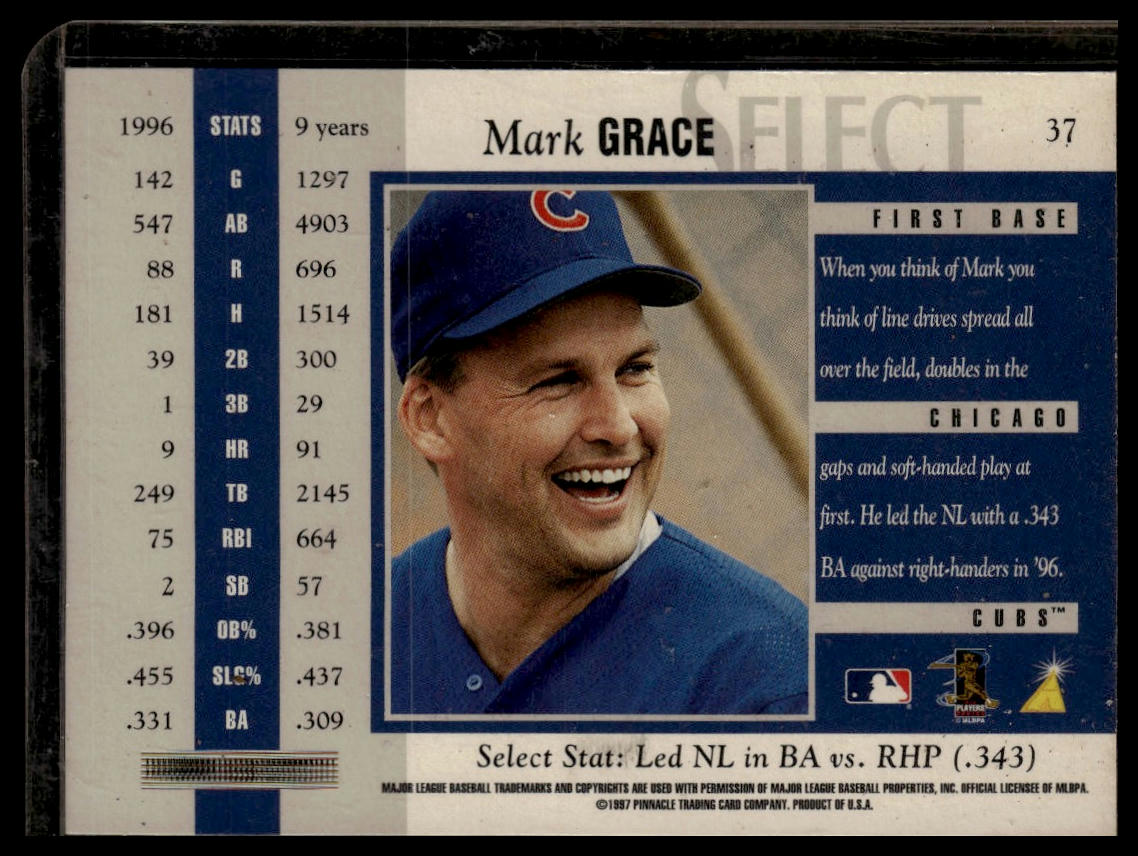 1997 Select #37 Mark Grace Registered Gold