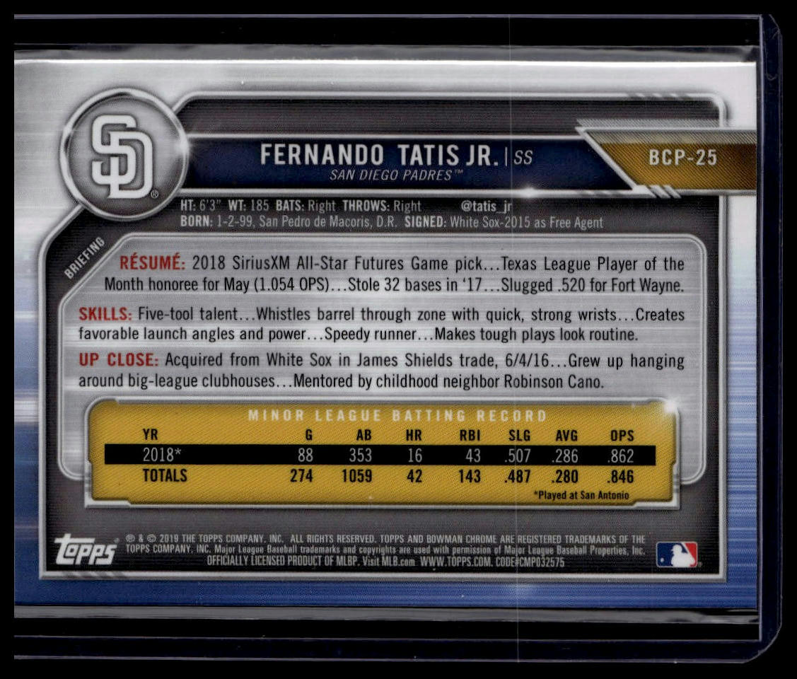2019 Bowman #BCP-25 Fernando Tatis Jr. Chrome Prospects