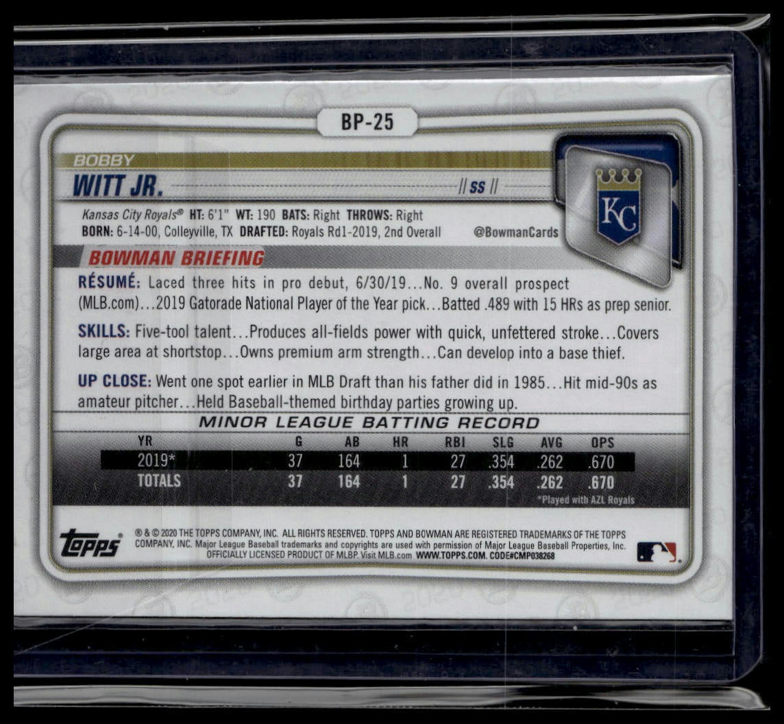 2020 Bowman #BP-25 Bobby Witt Jr. Prospects Camo Base