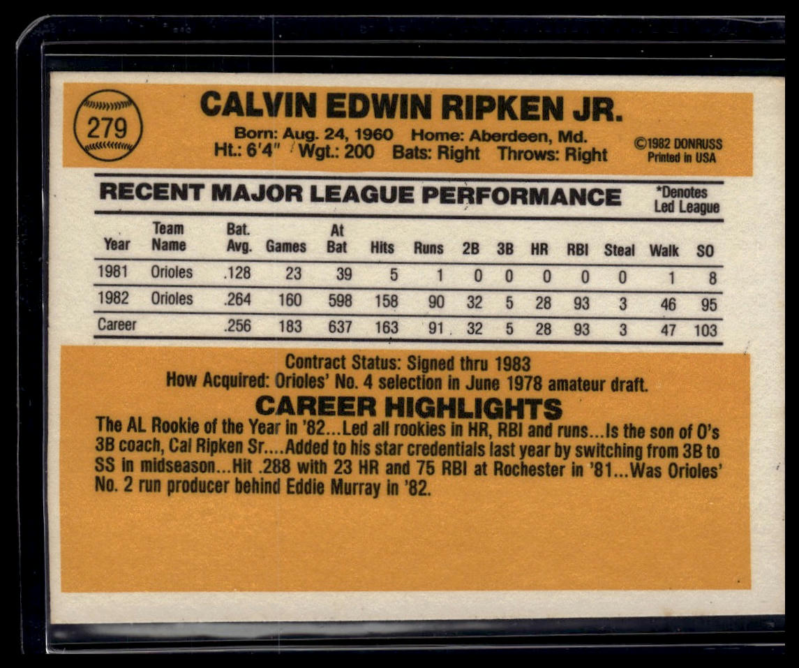1983 Donruss #279 Cal Ripken